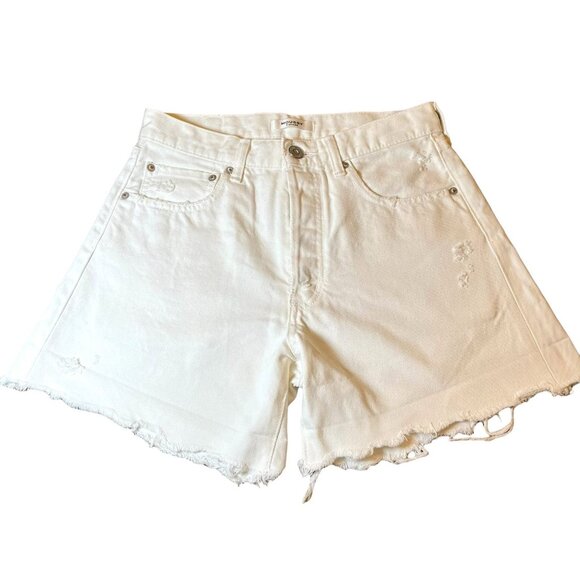 MOUSSY VINTAGE Howa White Cut Off Shorts Distressed Button Fly Selvedge Size 26 - Picture 1 of 13